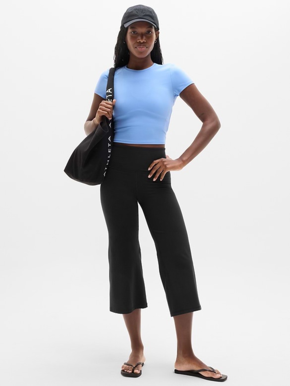 ☀️Athleta Elation Wide Leg Crop Black Powervita Yoga Pant Size XS